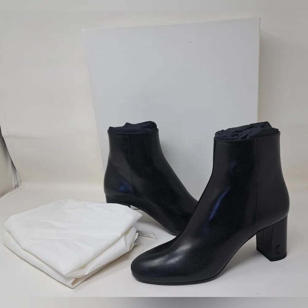 NWT Saint Laurent Paris LouLou 70 Zip Booties Ankle Boots Black Leather 38EU 8US